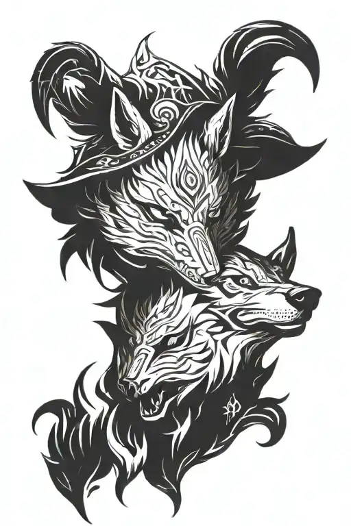 League of legends Kindred mask, half wolf half lamb but looking a bit different.  tattoo design idea