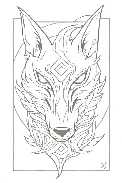 League of legends Kindred mask, half wolf half lamb but looking a bit different.  tattoo design idea