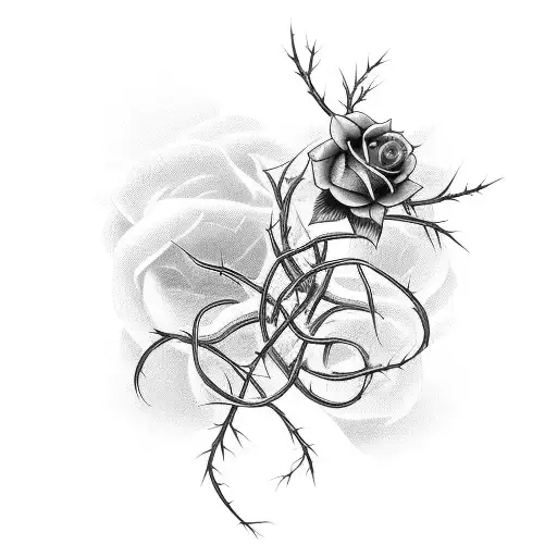 A cross entwined with thorny rose vines tattoo design idea