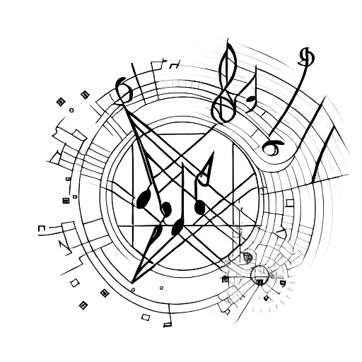 Create a minimalist tattoo of a stock market graph with music symbols intertwined tattoo design idea