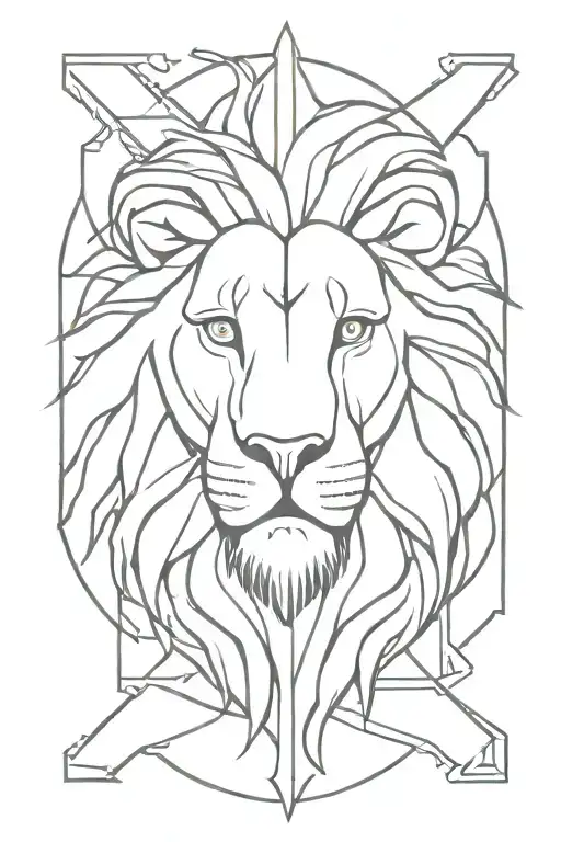 lion face with crossed hammers incourperated tattoo design idea