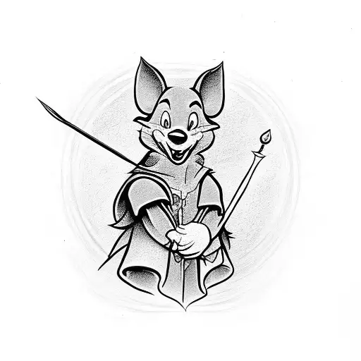 Disney Robin hood with several characters from the Disney movie tattoo design idea