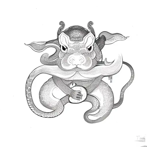 Chinese zodiac snake protecting a rabbit, monkey and pig tattoo design idea