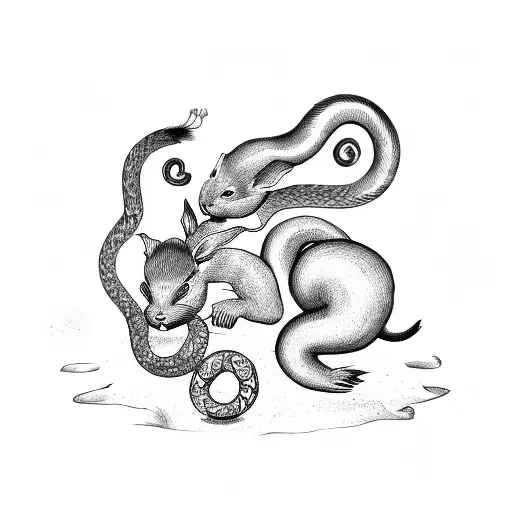 Chinese zodiac snake protecting a rabbit, monkey and pig tattoo design idea
