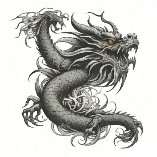 smoke and a chinese dragon with spider lillies tattoo design idea