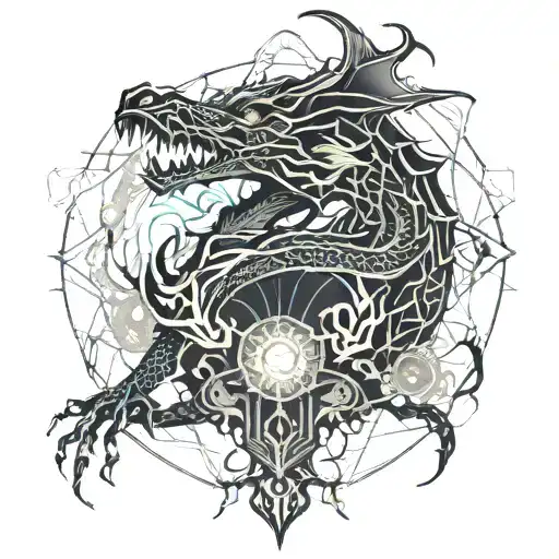 smoke and a dragon with spider lillies tattoo design idea