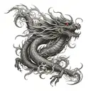 smoke and a chinese dragon with spider lillies tattoo design idea