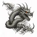 smoke and a chinese dragon with spider lillies tattoo design idea