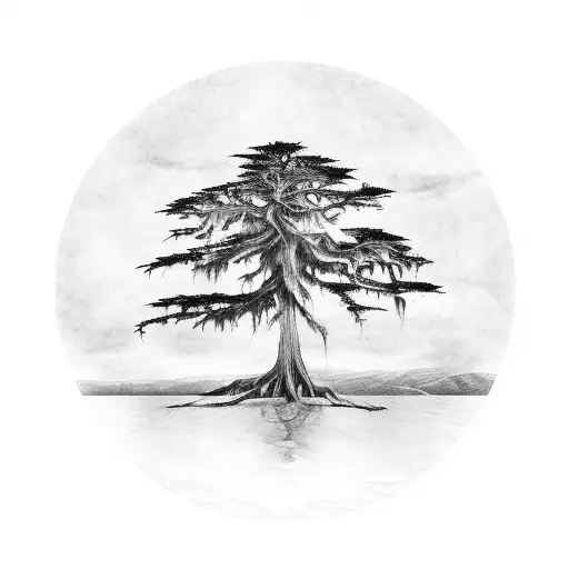 cypress tree inside of an outline of the state of Louisiana  tattoo design idea