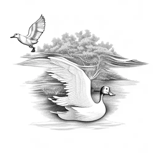 outline of Louisiana with a cypress tree and flying duck inside of the outline  tattoo design idea