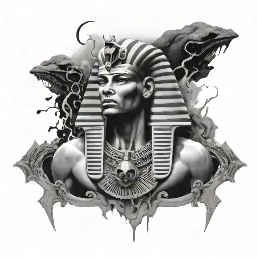 full-length Egyptian pharaoh surrounded by lightning tattoo design idea