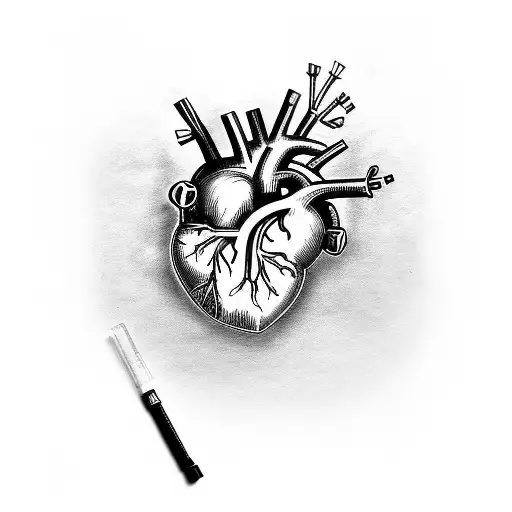 Anatomical Heart in pieces being controlled like a puppet tattoo design idea