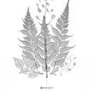 Boquet containing a mixture of Red cedar branches, sword fern, and salal with leaves included tattoo design idea