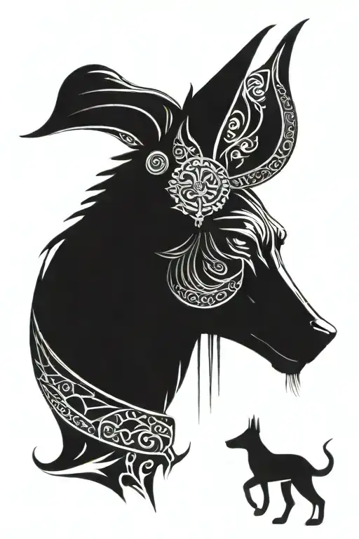 anubis and ra black ink only tattoo design idea