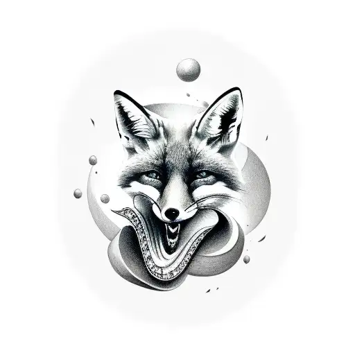 fox cuddled around skull tattoo design idea