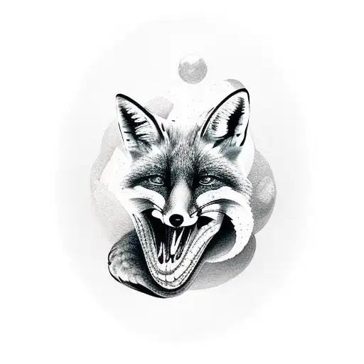 fox cuddled around skull tattoo design idea