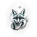 fox cuddled around skull tattoo design idea