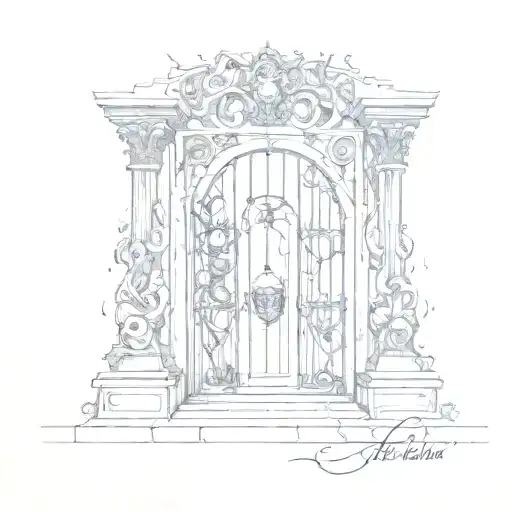 No half measures, hell and heaven, take it away - the last sound will escape from your mouth Death knocks - unlock the gates tattoo design idea
