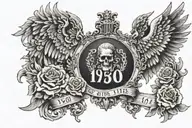 Chest tattoo with and angle statue in center between pecks with the dates 04-16- 1980 and 11-13-1979 in roman numerals tattoo design idea