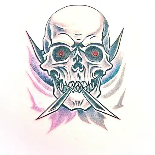 Demon skull with fangs  tattoo design idea