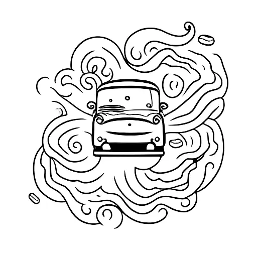 A minimalist tattoo of a car driving through a field of coffee beans tattoo design idea