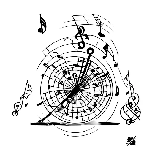 A minimalist tattoo of a bicycle surrounded by musical notes tattoo design idea