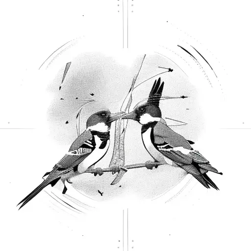 two magpies facing each other flying circling each other tattoo design idea