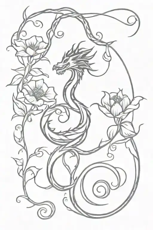 dragon with libra and morning glory vine intertwined tattoo design idea