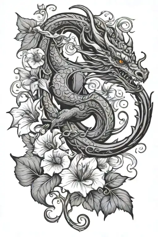dragon libra morning glory vine tattoo design idea