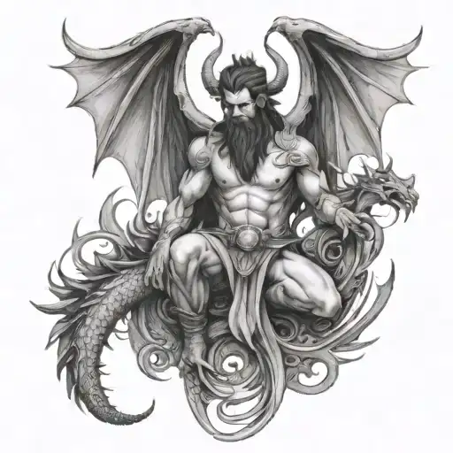 A god-like figure with dragon wings tattoo design idea