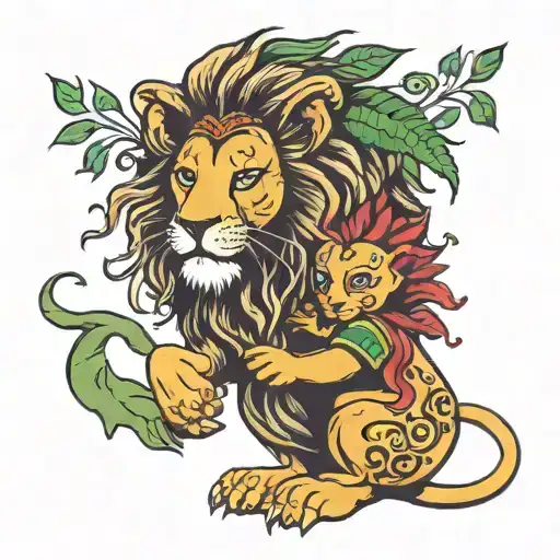 Rasta lion holding open baby girl tattoo design idea