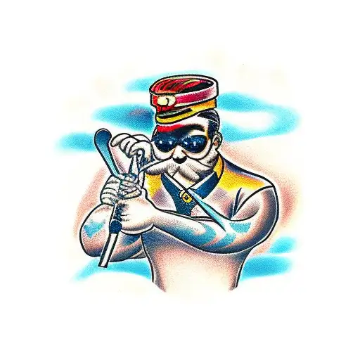 crossed tenor mallets with brass knuckles n the background and a banner that says "by the right, quick march" tattoo design idea