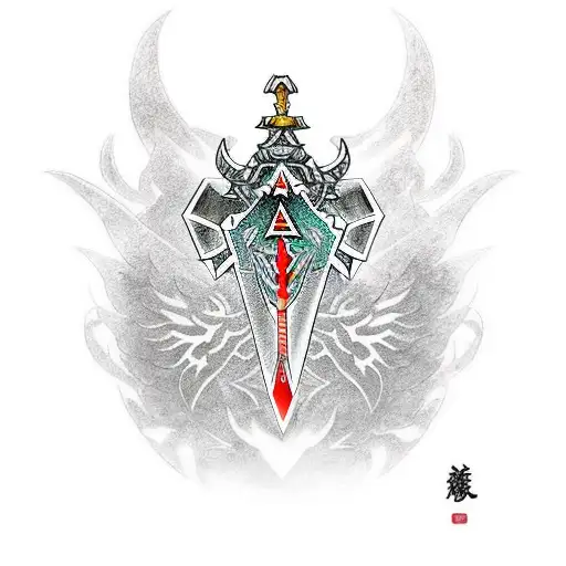 Zelda light dragon wrapped around link's master sword, with silent princess flowers tattoo design idea