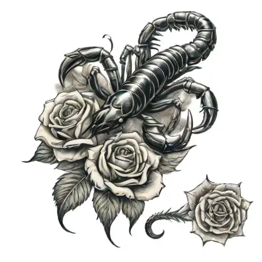 scorpion and roses tattoo design idea