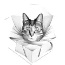 cardboard box with a cat paw poking out tattoo design idea