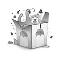 cardboard box with a cat paw coming out  tattoo design idea