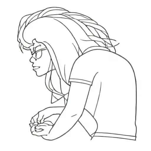 girl with long hair on back of a men with Afro on motorbike tattoo design idea