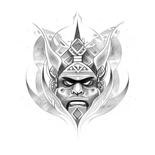 polonesian tribal ,tuna,tiki head forearm quarter sleeve  tattoo design idea