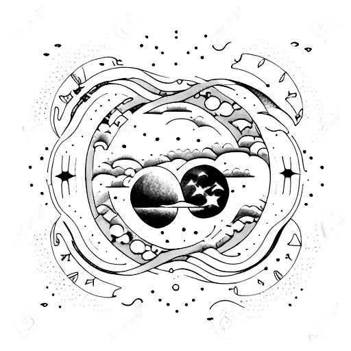 Consider a tattoo of a surreal, dreamy landscape with a vibrant night sky filled with stars and a crescent moon. In the  tattoo design idea