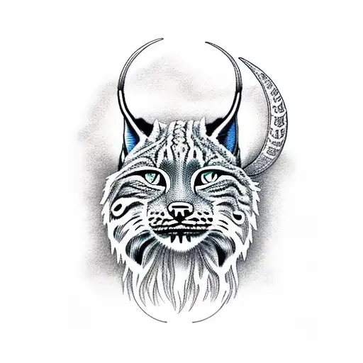 lynx and moon tattoo design idea