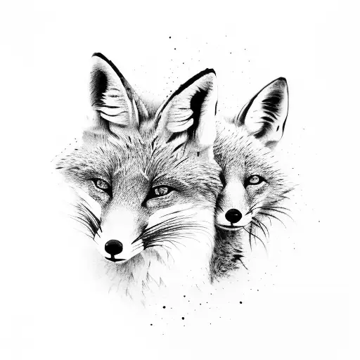 two foxes, ethereal, mystic, love , protection  tattoo design idea