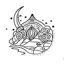 Consider a tattoo of a surreal, dreamy landscape with a vibrant night sky filled with stars and a crescent moon. In the  tattoo design idea