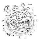 Consider a tattoo of a surreal, dreamy landscape with a vibrant night sky filled with stars and a crescent moon. In the  tattoo design idea