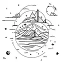 Consider a tattoo of a surreal, dreamy landscape with a vibrant night sky filled with stars and a crescent moon. In the  tattoo design idea