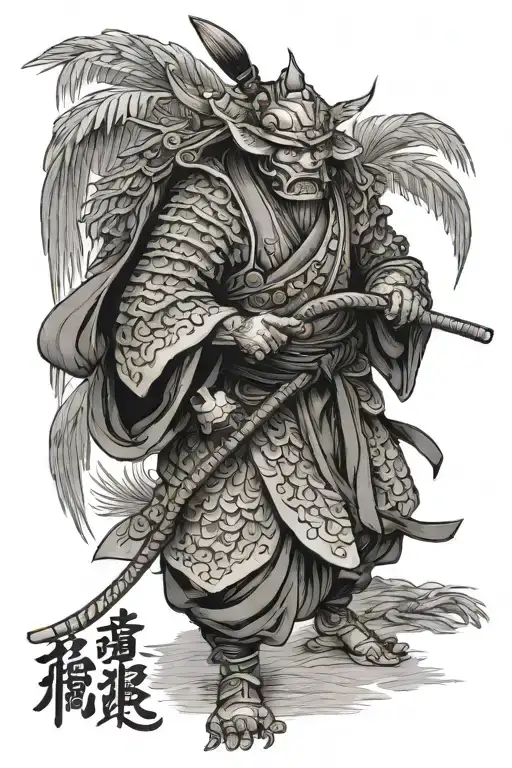 Japanese samuri wearing straw jingasa tattoo design idea