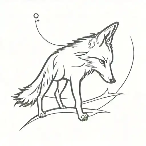 Minimalist design of a music staff wrapping around a coyote silhouette tattoo design idea