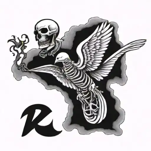 dove skeleton skydiving tattoo design idea