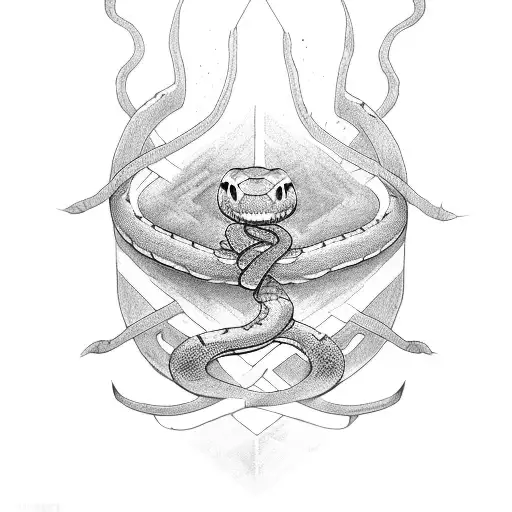 Design a tattoo with cottonmouth snake and an ancient blade tattoo design idea