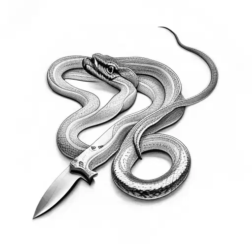 cottonmouth snake and a knife tattoo design idea