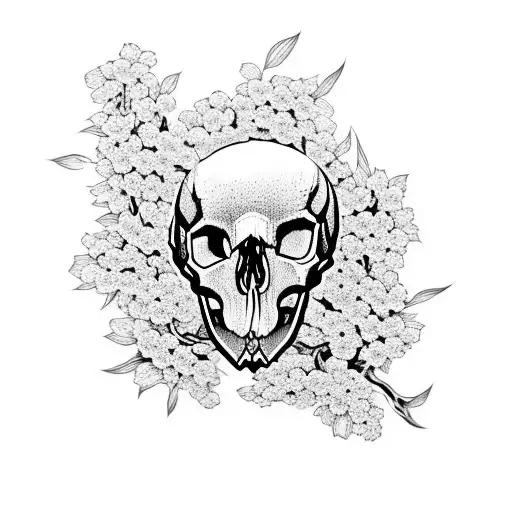 animal skull with Sakura blossoms, dark tattoo tattoo design idea
